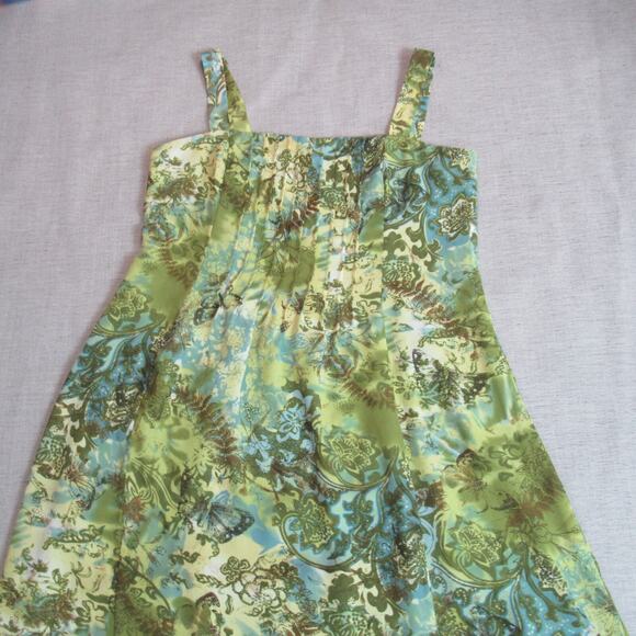 Sandra Darren Dress Womens 14W Green Floral Tropical Fit & Flare Preppy Flowy - Picture 3 of 10